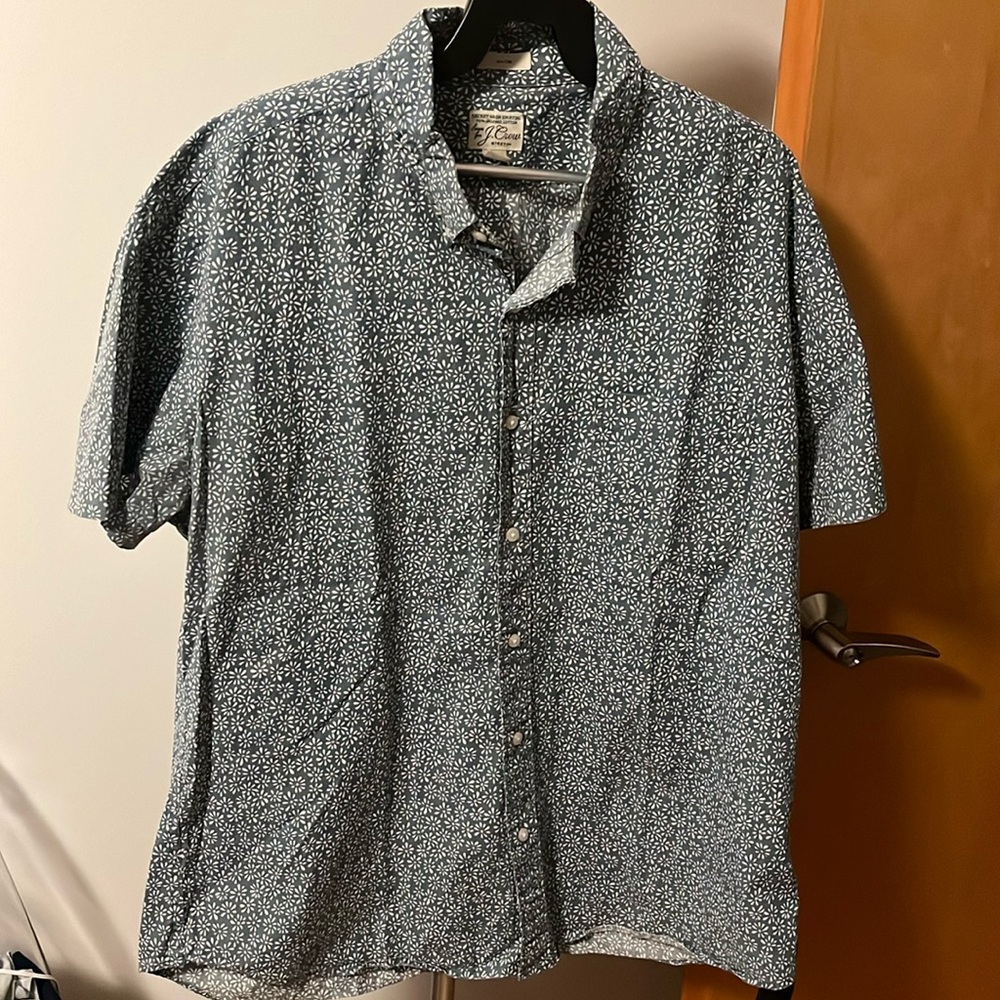 Short-sleeve stretch Secret Wash organic cotton poplin shirt in print